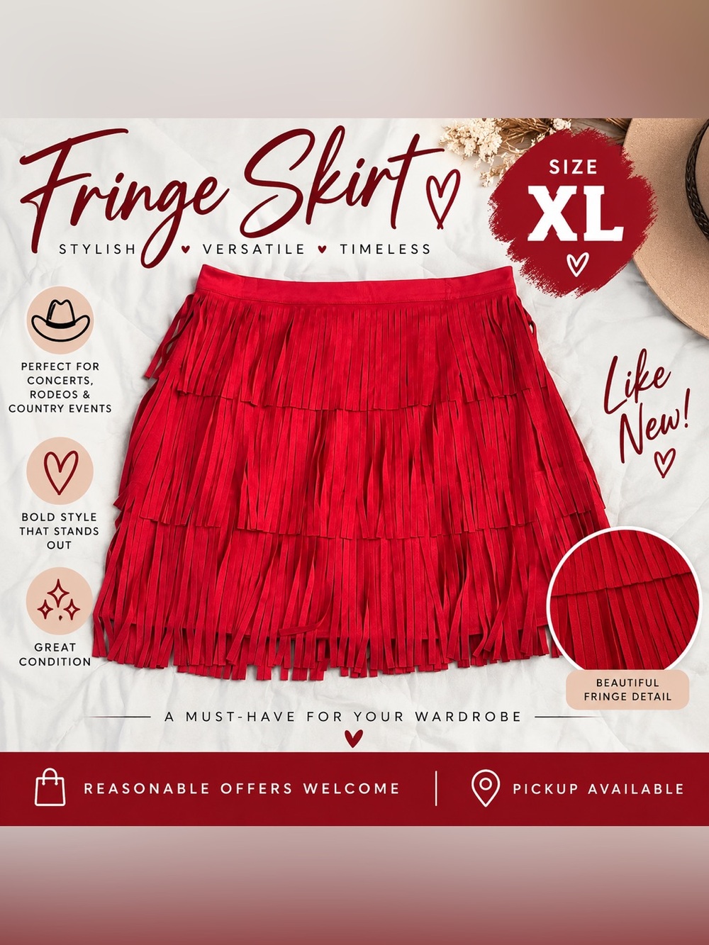 Lucky & Blessed Red Layered Fringe Mini Skirt